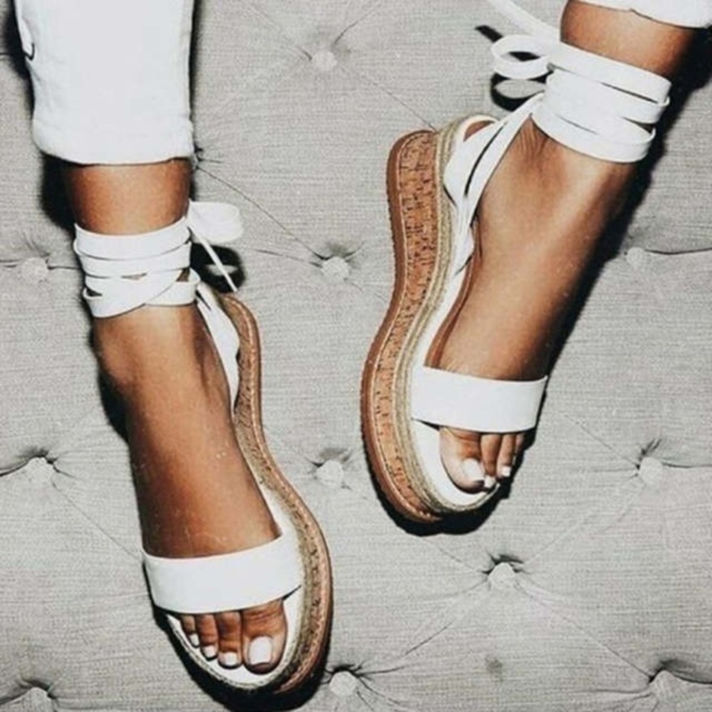 Vegan Leather Platform Ankle Laceup Sandal NWT